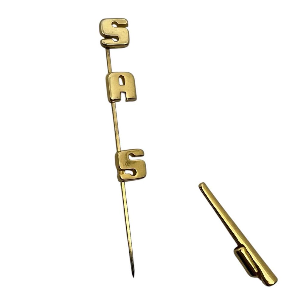 SAS Vintage Brass Letter Stick Pin Tie Set Spelling "SAS"
